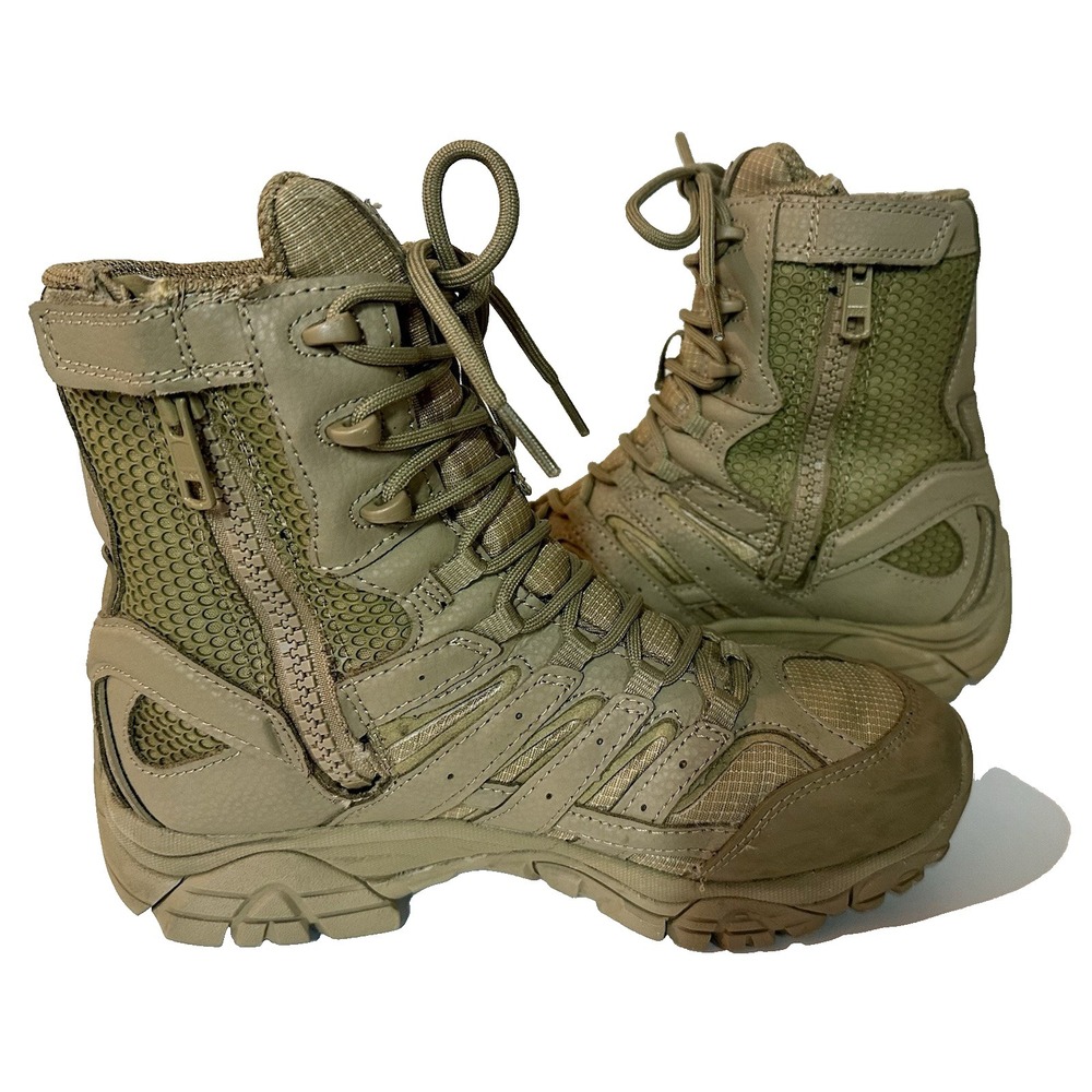 Merrell Moab 3 Tactical 8" Tan Military Boots Tactical Waterproof Zip Mens 6